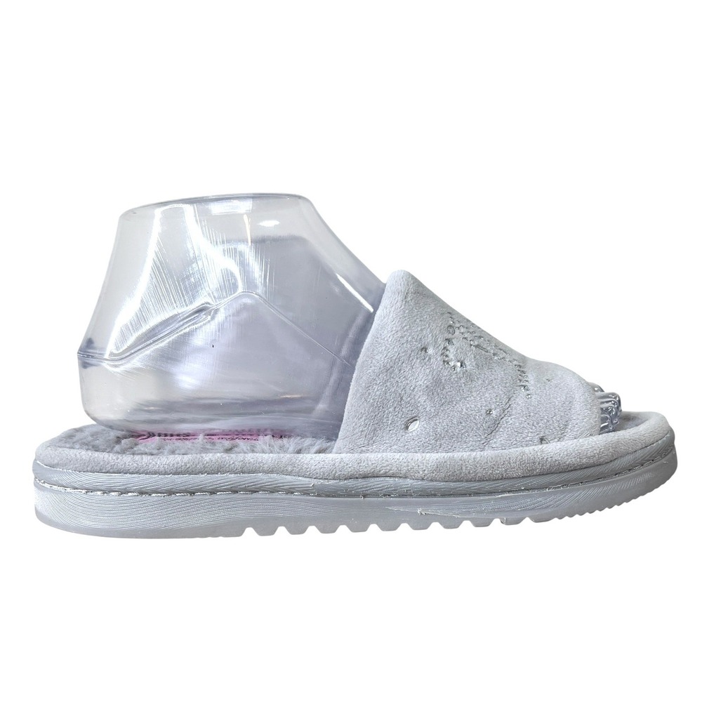 Juicy Couture Slide Slippers Womens M Grey Rhinestone Logo Faux Fur Plush - Picture 5 of 10